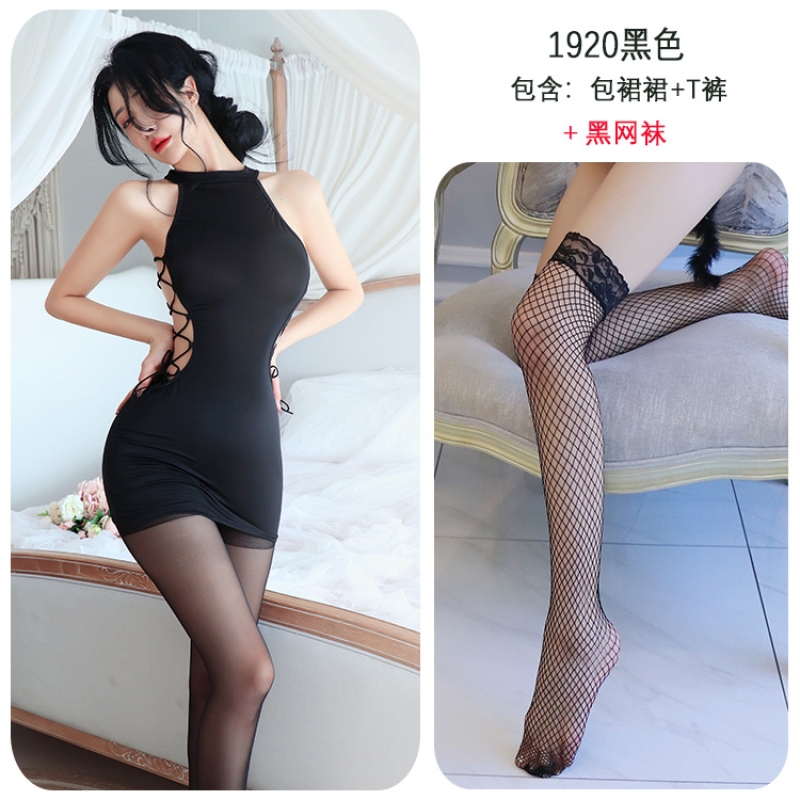 长夜漫漫情趣内衣性感睡衣纯欲制服诱惑激情包臀裙秘书夜店装1920 黑色+黑网袜 均码(80-125斤)