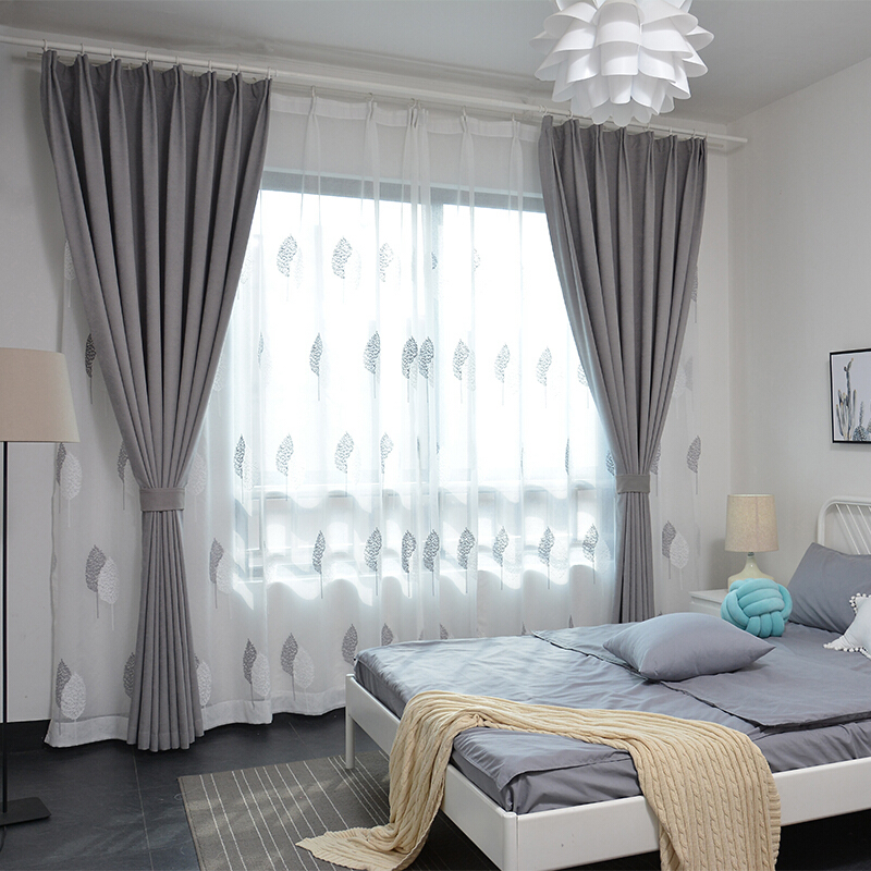北欧风简约现代纯色ins遮光窗帘布客厅卧室飘窗定制成品灰色窗帘