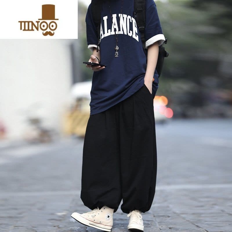 YANXU你初恋老王运动裤男灰色卫裤潮日系加绒休闲裤直筒宽松抽绳束脚女图片