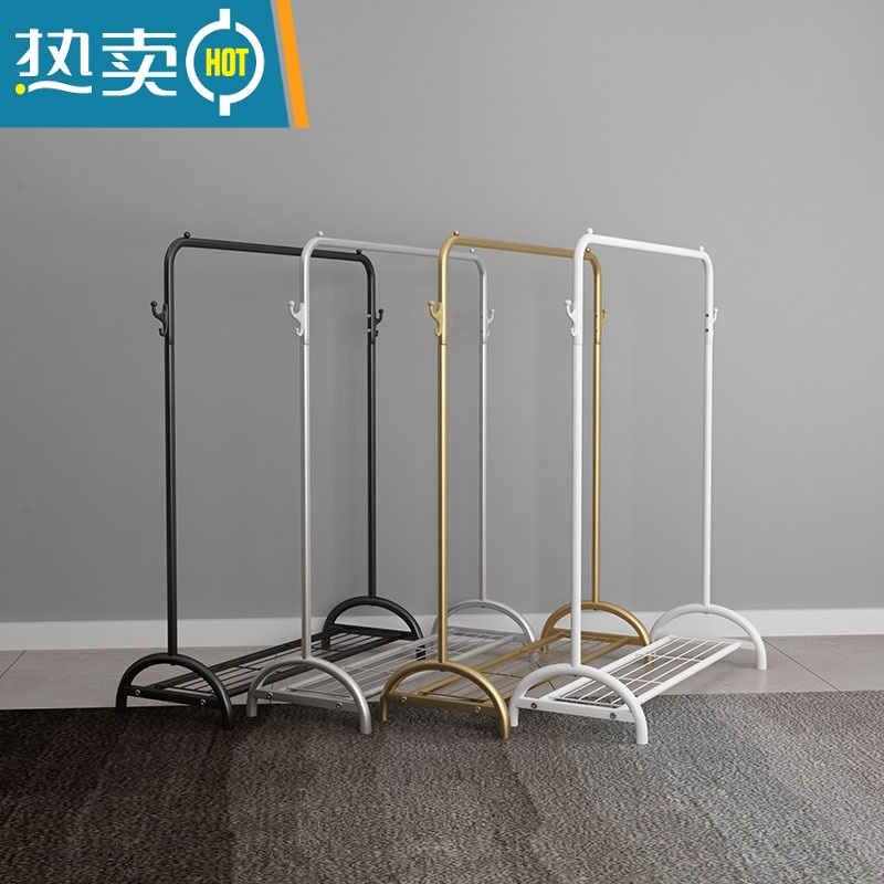 敬平晾衣架落地折叠室内晒衣架阳台卧室挂衣架子家用简易单杆式衣帽架 轻奢金-120cm[拱桥款-双挂钩-侧置物网] 大高清大图