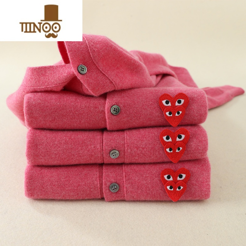 YANXU新款毛开衫女宽松毛衣刺绣叠心纯毛针织情侣外套男潮时尚