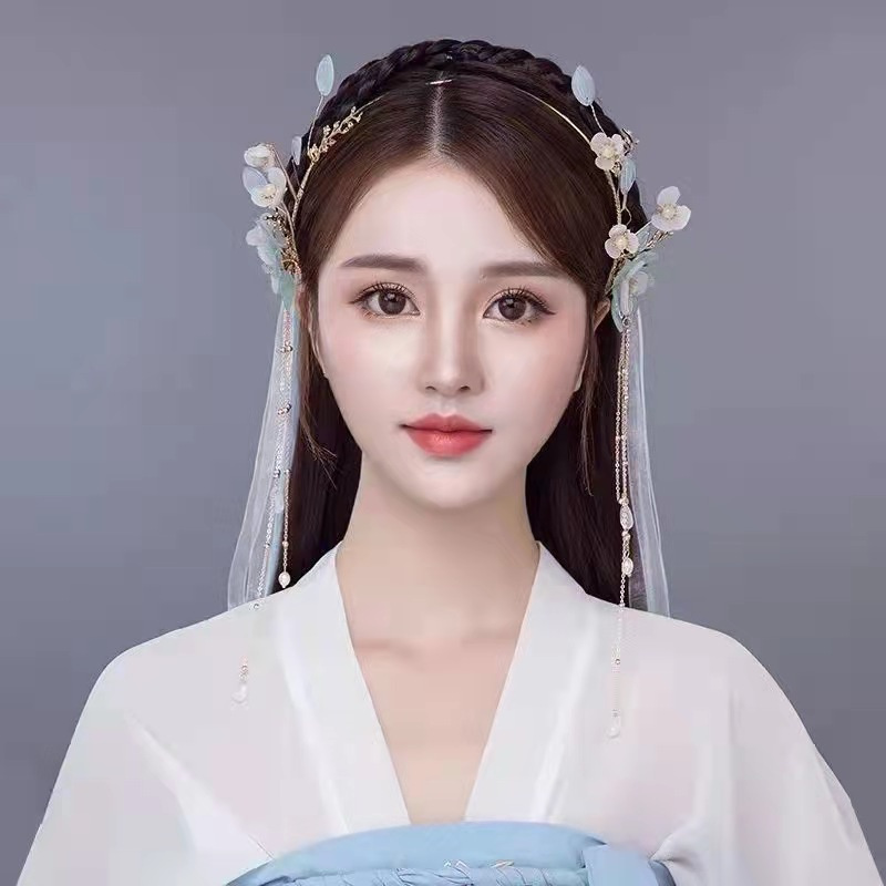 古风蓝色发箍汉服头饰女童发箍古装额饰眉心坠发饰拍照摄影道具汉元素