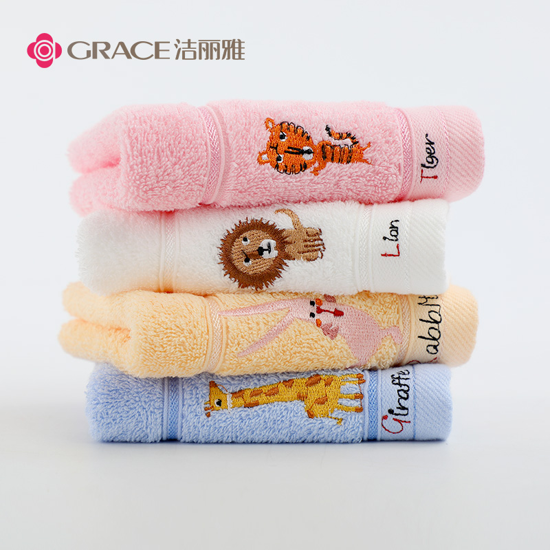 6条装洁丽雅毛巾纯棉卡通洗脸家用儿童毛巾宝宝柔软吸水小面巾高清大图