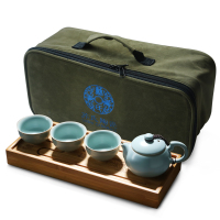 苏氏陶瓷 SUSHI CERAMICS 汝窑茶具巧把西施茶壶开片可养金线一壶三茶杯旅行功夫茶具套装送竹木茶盘