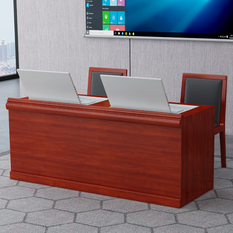 慧采云 办公家具演讲台智能翻转液晶显示器实木贴皮会议台1.4m高清大图