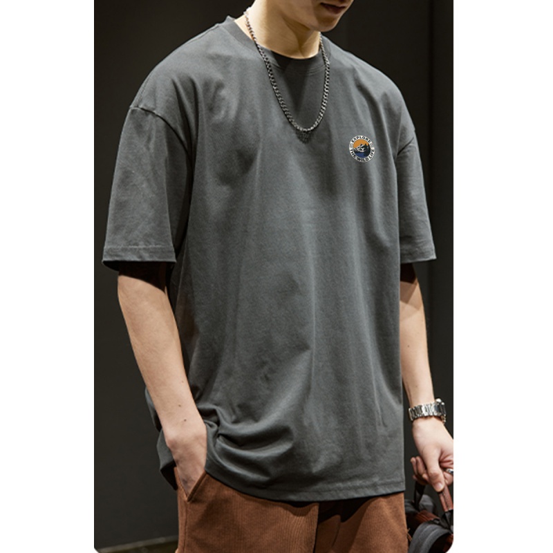 [1折价26.9元叠加优惠券]唐狮 男装款夏款男左胸小标圆领短袖T体桖圆领T恤夏装男高清大图