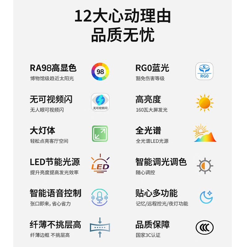 雷士照明NVC 全光谱语音智控现代简约客厅灯LED吸顶灯餐厅灯卧室灯PDD图片