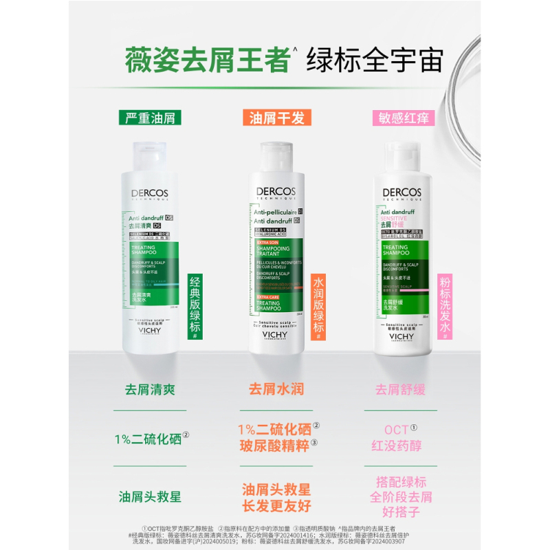 VICHY薇姿德科丝去屑净澈洗发水舒缓清洁控油200ml(绿标)