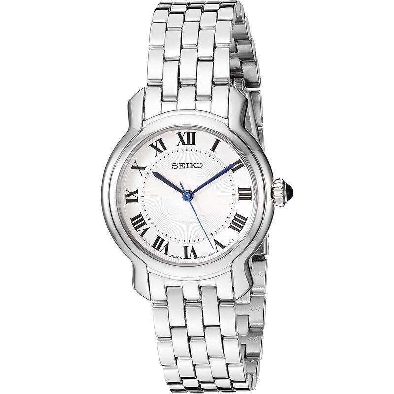 seiko精工女表 清新个性银色钢带小蓝针手表女 经典复古 时尚商务