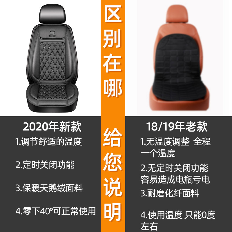 尤利特汽车加热坐垫座垫12-24v通用冬季车载电加热座椅车垫冬季双座保暖毛绒电热垫法兰绒款黑色单座