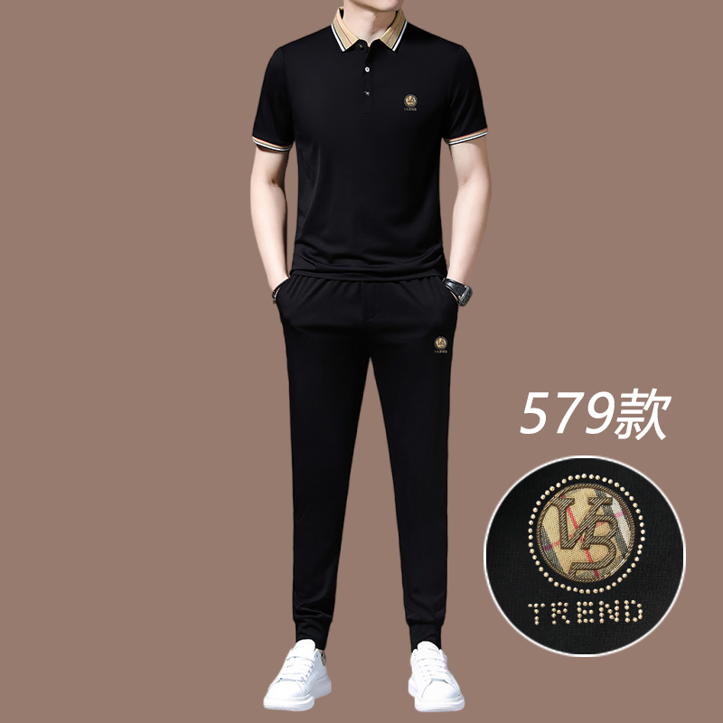 恒源祥恒源祥高端男士休闲运动套装男短袖夏季冰丝夏装二件套男装 579款黑色 165/M适合体重90-120斤