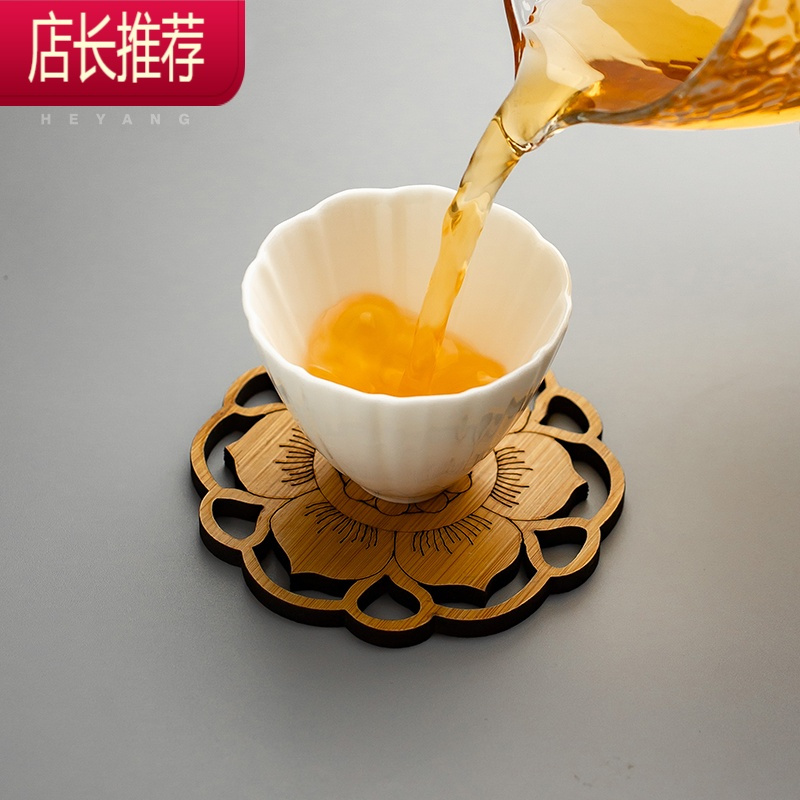 竹子镂空茶杯垫功夫茶道配件竹制防烫小杯垫家用创意隔热茶托套装JING PING