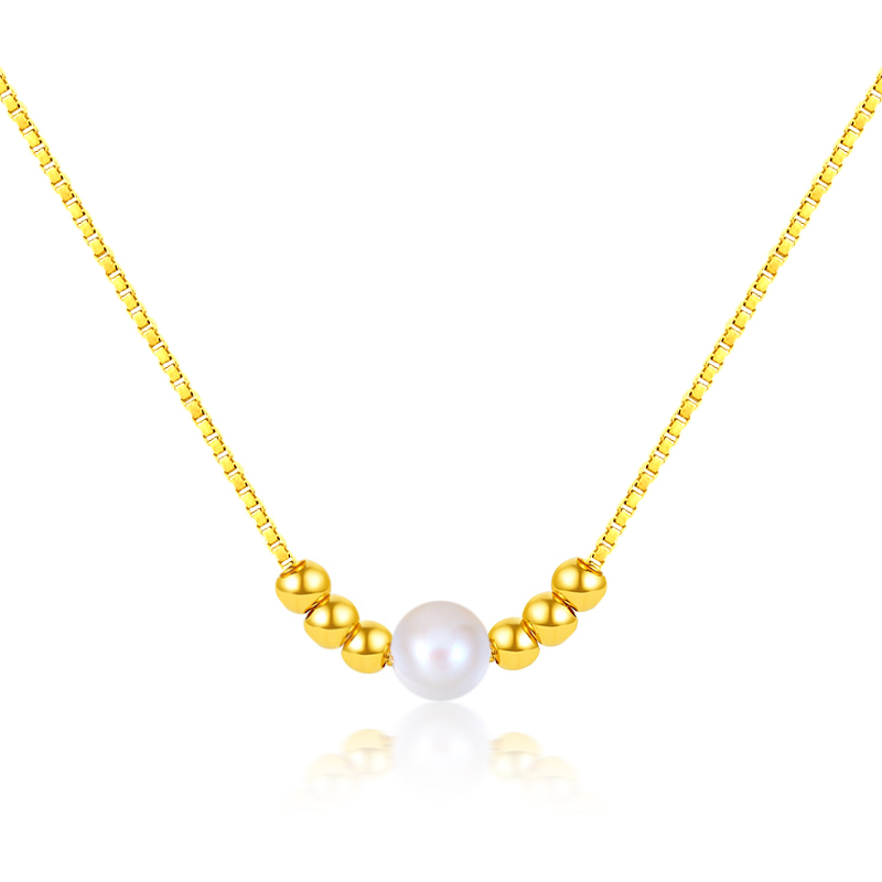 新金珠宝足金6颗金珠淡水珍珠项链经典百搭转运珠串珠1042
