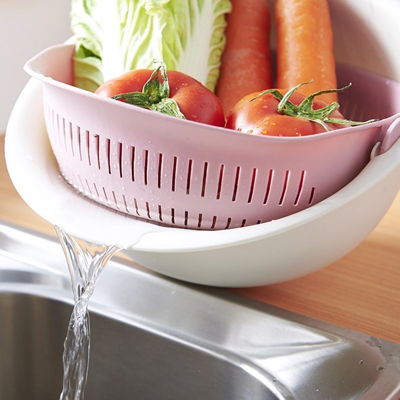 奥丽思aolisi沥水篮双层双层沥水篮可旋转沥水篮多功能果蔬沥水篮淘米