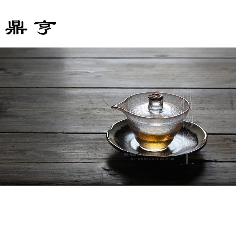 鼎亨日本式玻璃三才盖碗手抓壶琉璃锤纹泡茶器茶具茶壶纯手工加厚