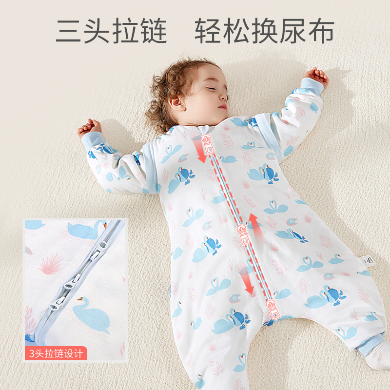 欧孕 儿童春秋多彩睡袋四季通用款加厚宝宝纯棉防惊跳被子婴儿睡袋