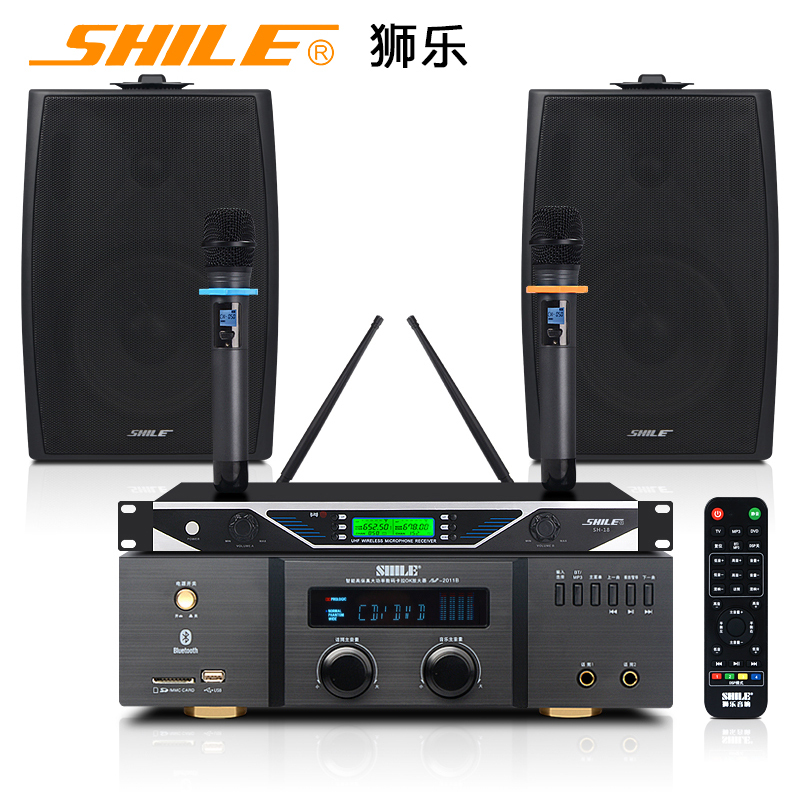 狮乐会议室音响组合家庭影院U段调频无线话筒+USB功放+壁挂音箱培训教室搭配套餐2011B+18+105x2