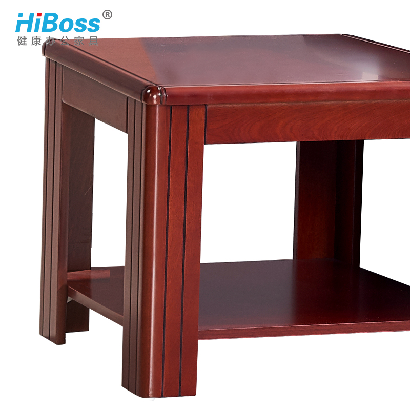 HiBoss办公家具茶几双层中式油漆方茶几贴实木皮边几