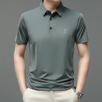 男士冰丝polo衫薄款短袖翻领t恤男中年休闲凉感速干男装体恤 3XL 军绿色