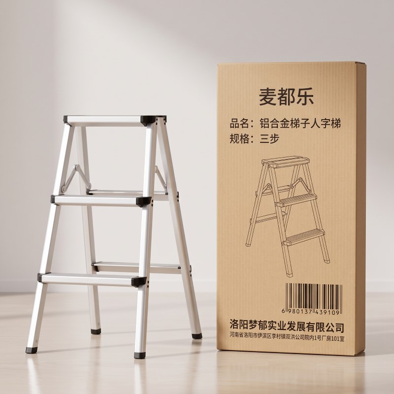 麦都乐 铝合金梯子人字梯 三步 把高清大图