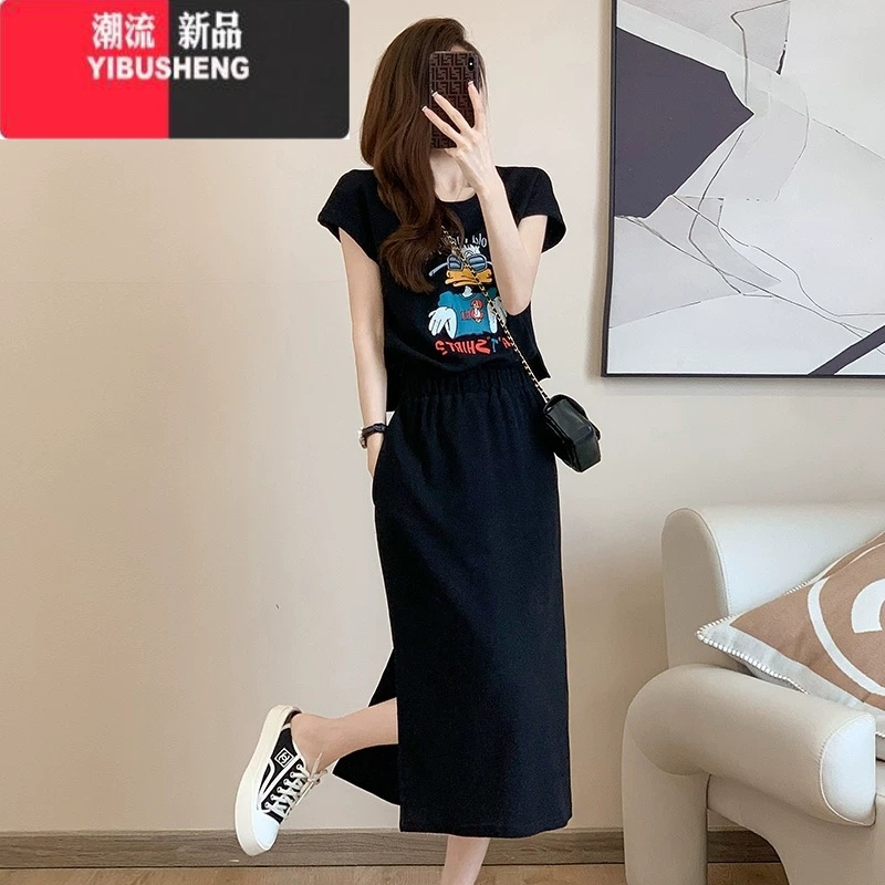 YIBUSHENG天衣服2024新款女连衣裙欧货减龄休闲长款收腰显瘦开叉T恤裙子高清大图