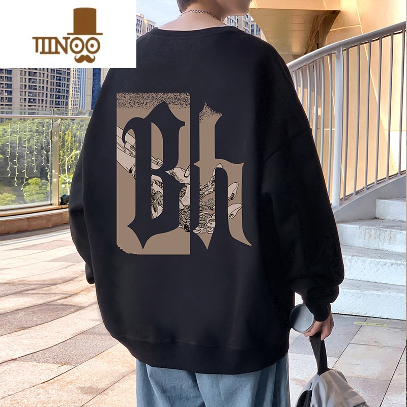 YANXU高街潮牌圆领卫衣男港风宽松情侣长袖男装上衣服潮ins高清大图