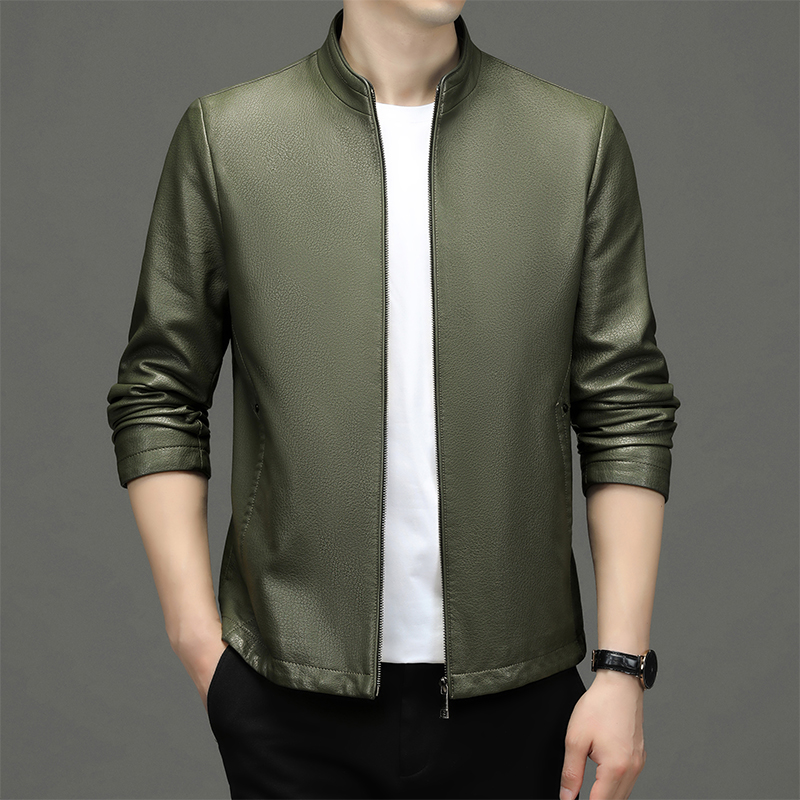 免费试穿 送运费险冬季海宁皮毛一体男皮衣真皮加绒加厚翻领皮夹克男士羊羔绒外套男高端外套正品 170/L 2263橄榄绿单皮