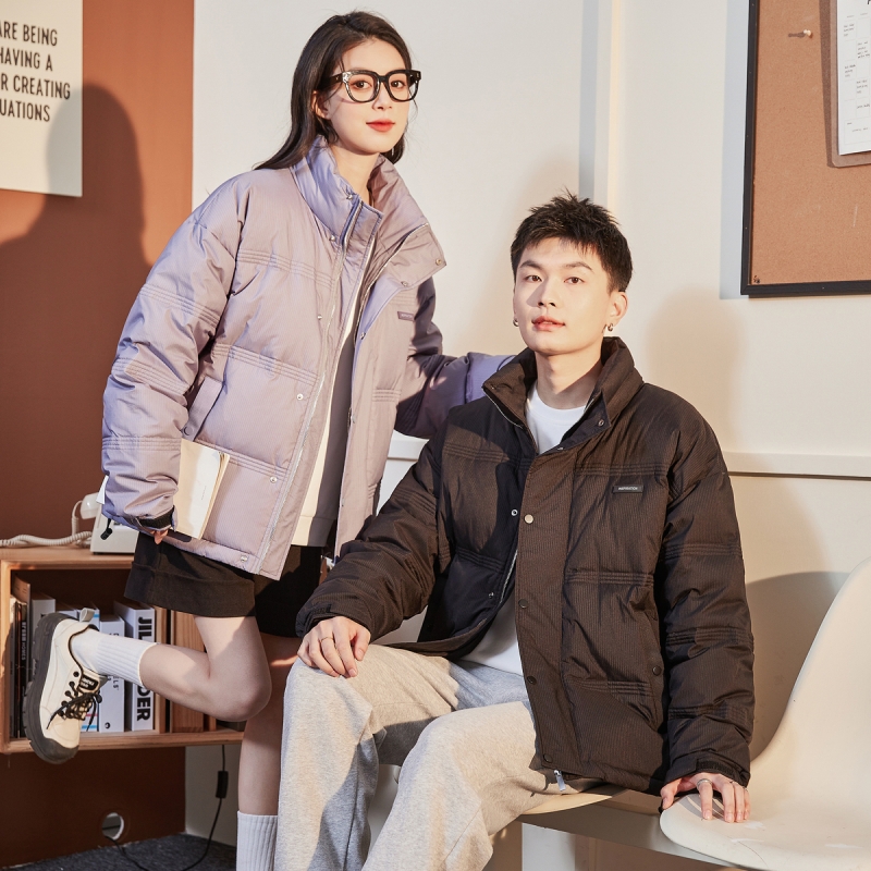 唐狮2024冬季羽绒服新款情侣男立领多道绗线短款羽绒服复古潮流_312 S 男款/黑色