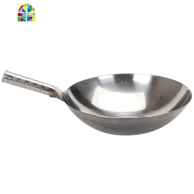 单柄400不锈钢厨师炒锅饭店商用钢板炒勺无涂层圆底锅老式锅 FENGHOU 36#实际尺寸35cm)送锅刷+百洁布