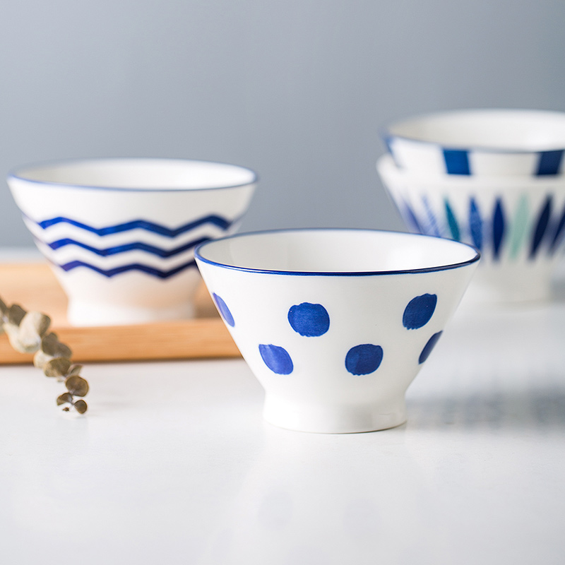 亿嘉IJARL 日式斗笠碗单个饭碗小碗高脚碗餐具家用大号拉面碗食语5英寸高脚碗4只装高清大图