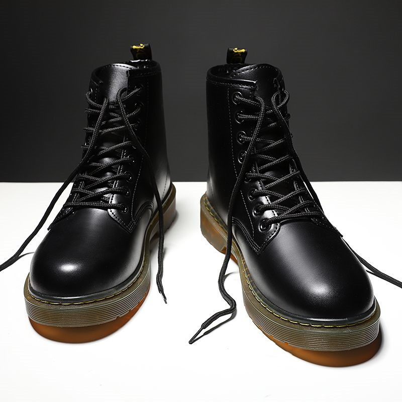 述雅马丁靴男高帮秋季英伦休闲百搭防水工装靴子男士机车黑色ins潮靴