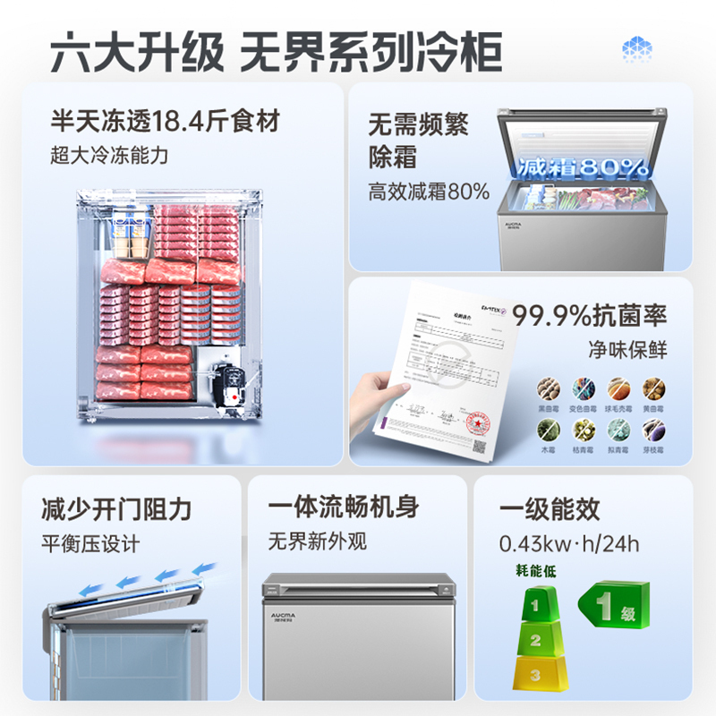澳柯玛(AUCMA) 150升家用卧式冷柜冰柜小冰箱 阻霜减霜 合金内胆 无界天际线 BC/BD-150HSNE