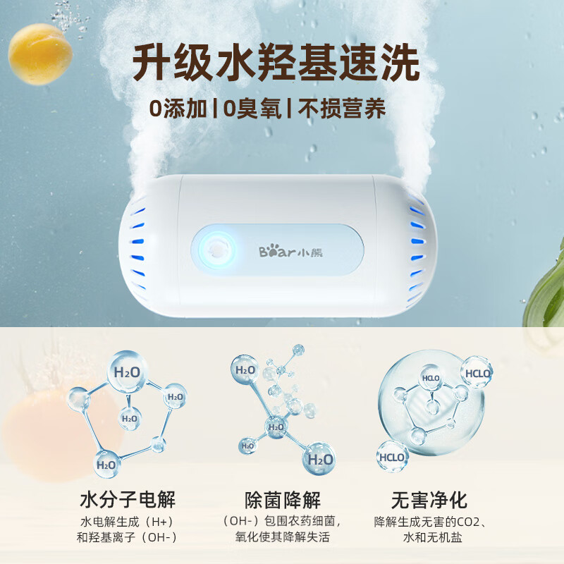 小熊(Bear)果蔬清洗机 家用洗菜机双核净化器水果消毒神器 食材净化器去农残无线便携SJQ-B09F5