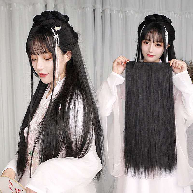 古装发包女假发女长直发汉服牛角包垫发盘发髻古风假发包套装无鬓刘海