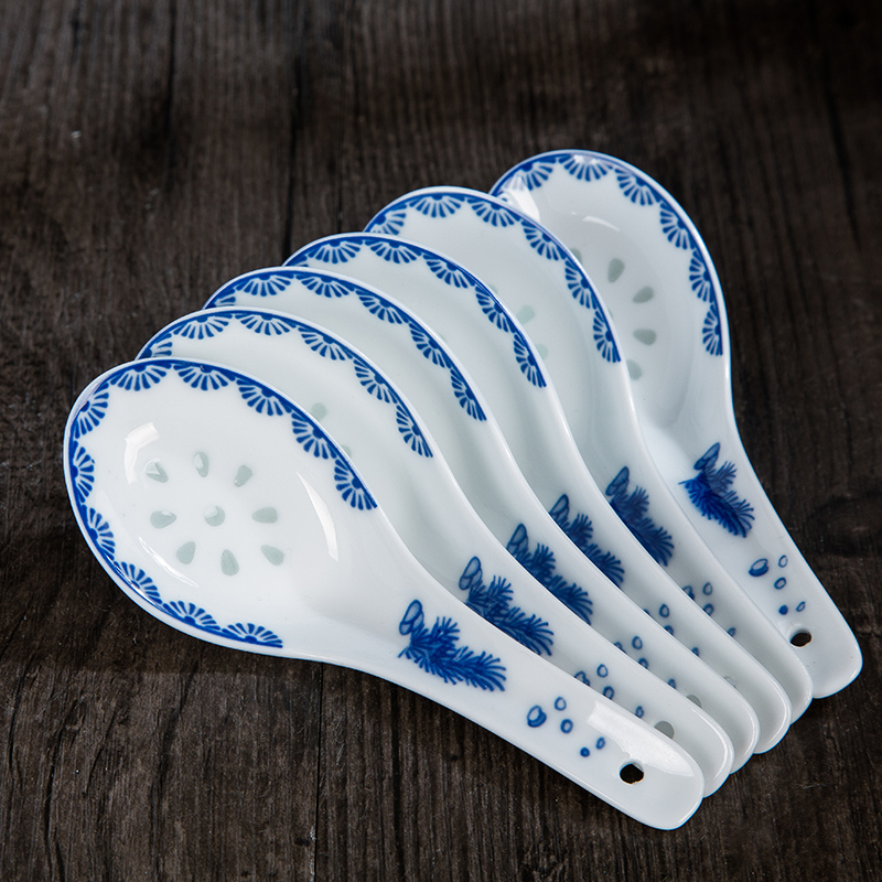 透光汤勺景德镇陶瓷餐具青花瓷玲珑小勺透光陶瓷调羹汤匙勺子