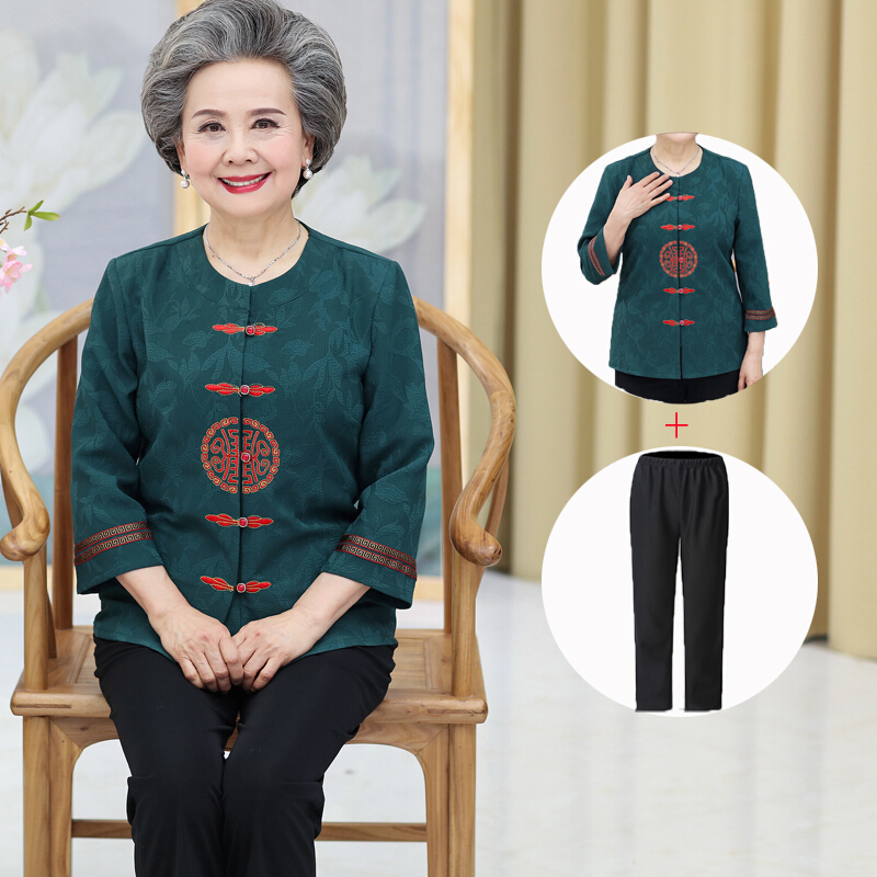 中老年女装60-70-80岁妈妈装夏装老人衣服春秋长袖套装奶奶装外套