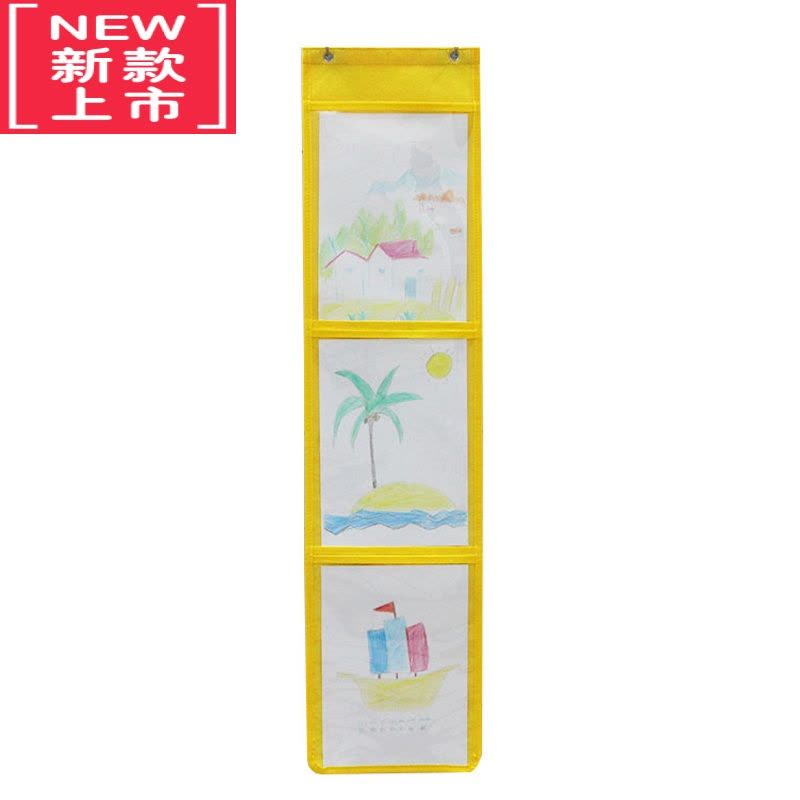 可莉允美术作品展示袋幼儿园绘画书袋a4竖版画画收纳袋透明图书挂墙挂袋图片