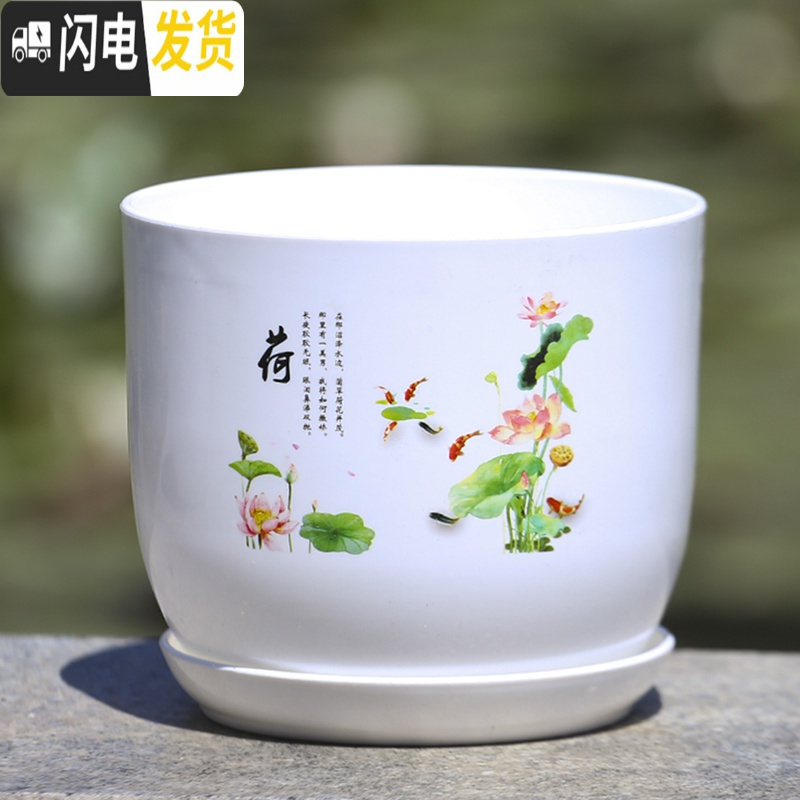 三维工匠水培花盆铜钱花盆水仙花睡莲碗莲无孔水养仿陶瓷大花盆 荷花(无孔水培花盆) 3号口径21.6厘米花盆容器