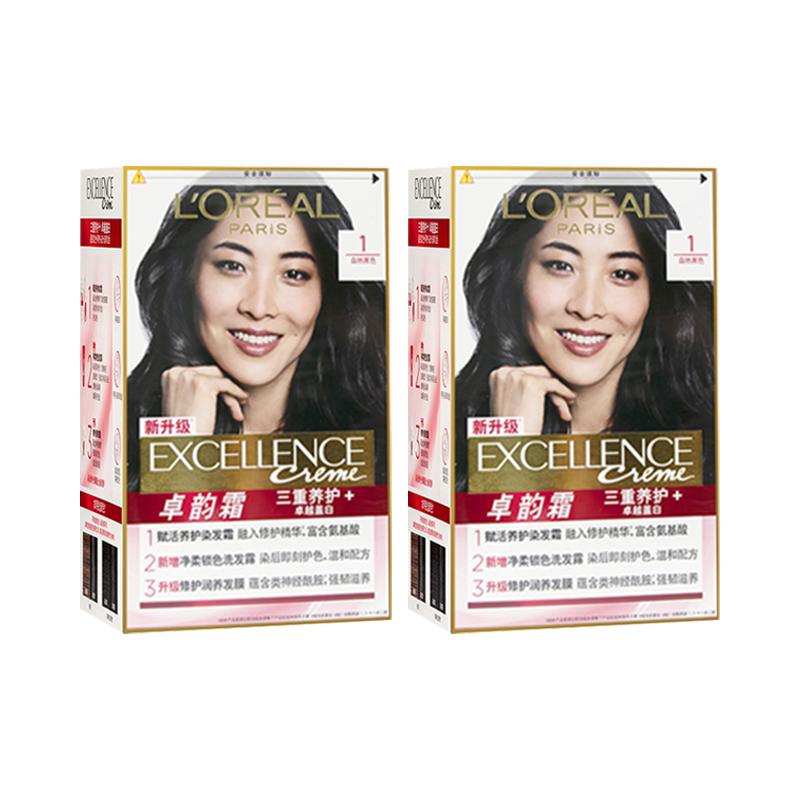 欧莱雅染发剂卓韵霜-1号(自然黑色)两盒装遮盖白发染发膏可以在家染高清大图