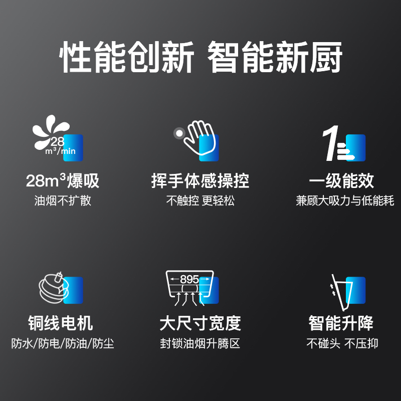 【智能升降 铜线电机】欢呼好太太 自动开合 28立方大功率侧吸式抽油烟机单机 A15 家用厨房易清洁脱排排烟罩 自动清洗