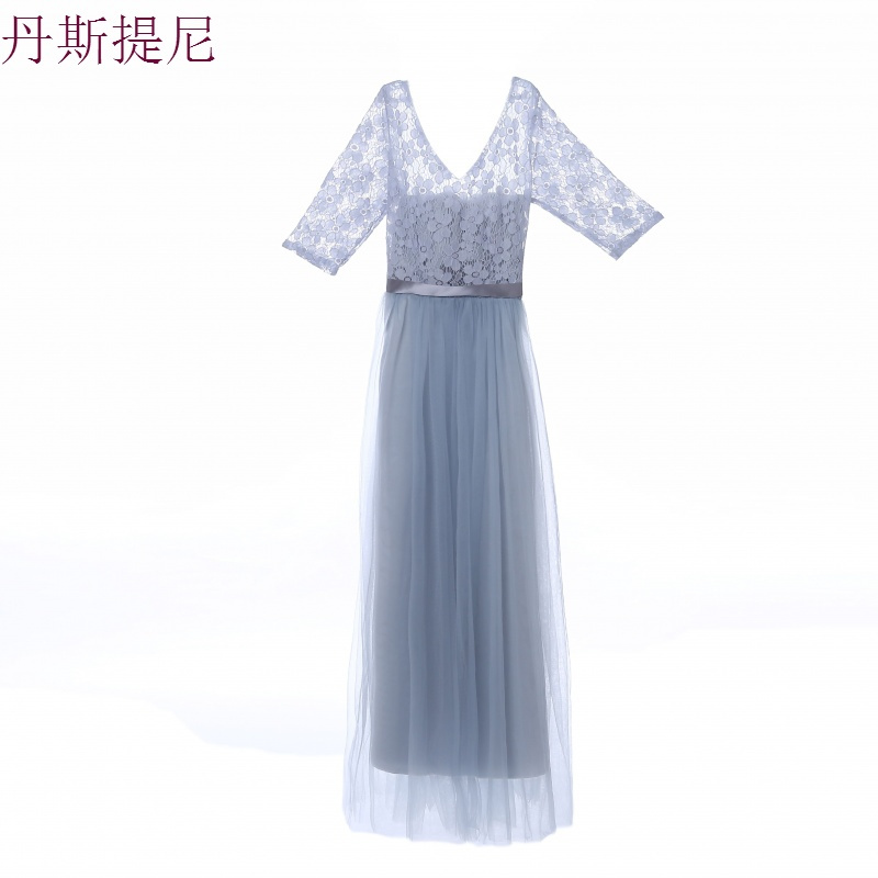 伴娘服长款2018新款秋冬伴娘团礼服灰色修身姐妹裙显瘦毕业晚礼服