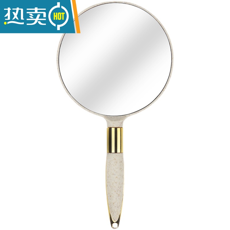 敬平欧式复古手柄化妆镜手拿手持美容院简约镜子便携随身纹绣用品工具 欧式圆形镜子-米色便携式用镜高清大图