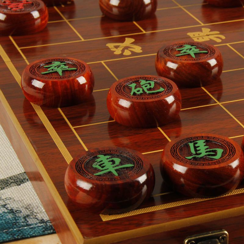 中国象棋带棋盘实木特大号档成人红木象棋子套装小学生折叠棋盘6黑檀