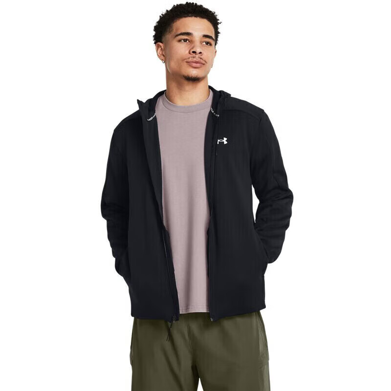 安德玛(Under Armour)针织外套男 时尚简约宽松舒适透气连帽上衣外套 1378824-002