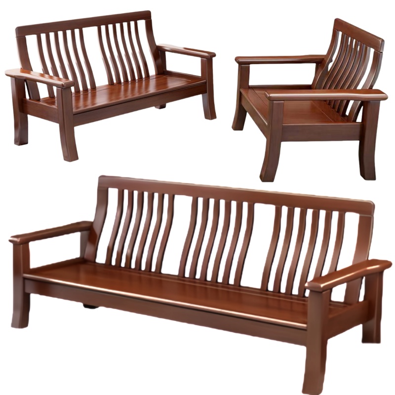 悦兴诚实木沙发组合198*75*94cm(单+双+三)套高清大图