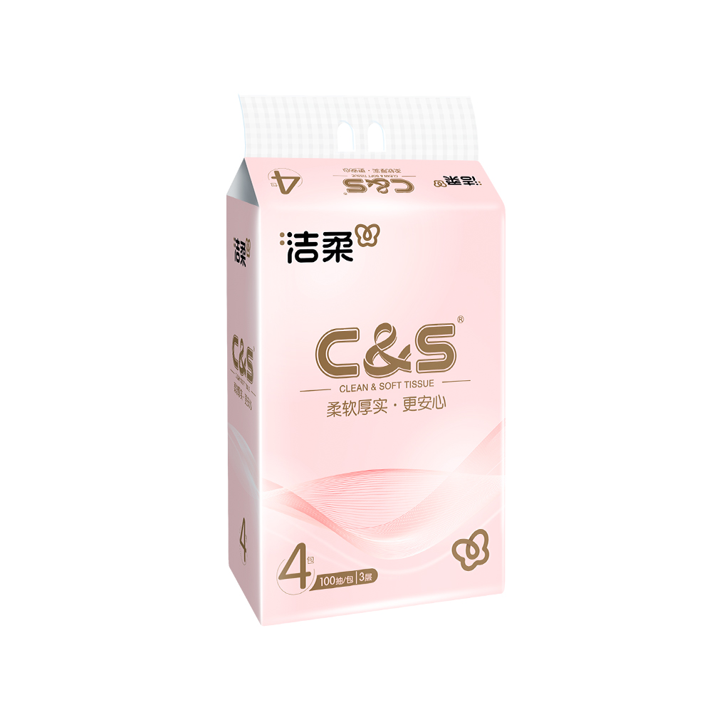 洁柔牌纸面巾粉色软抽100抽3层(4包装) 4包*1提TR056501A高清大图