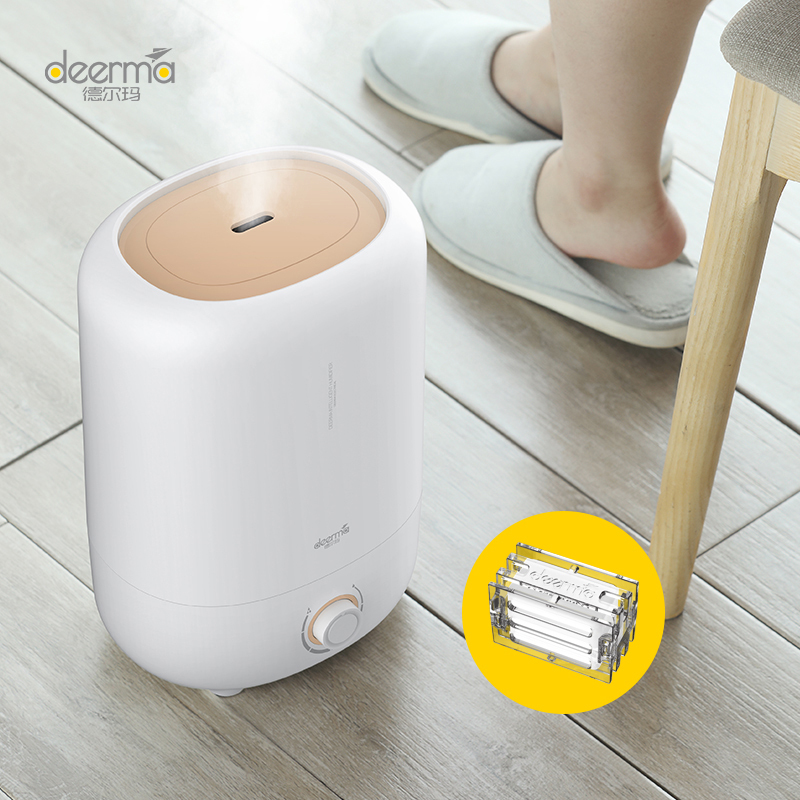 德尔玛(deerma) 加湿器F725S 5L大容量 办公室卧室家用超声波式有雾旋钮式加湿器 银离子净化版