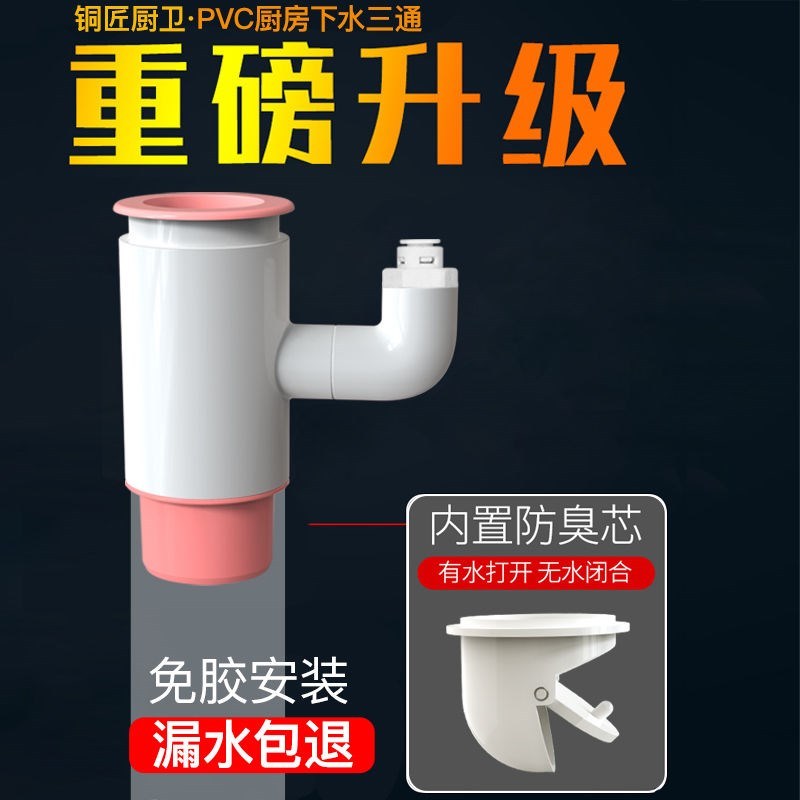 水槽+2分接头(接净水器) 厨房水槽洗碗机净水器下水管小厨宝洗衣机前置过滤PVC排水管三通