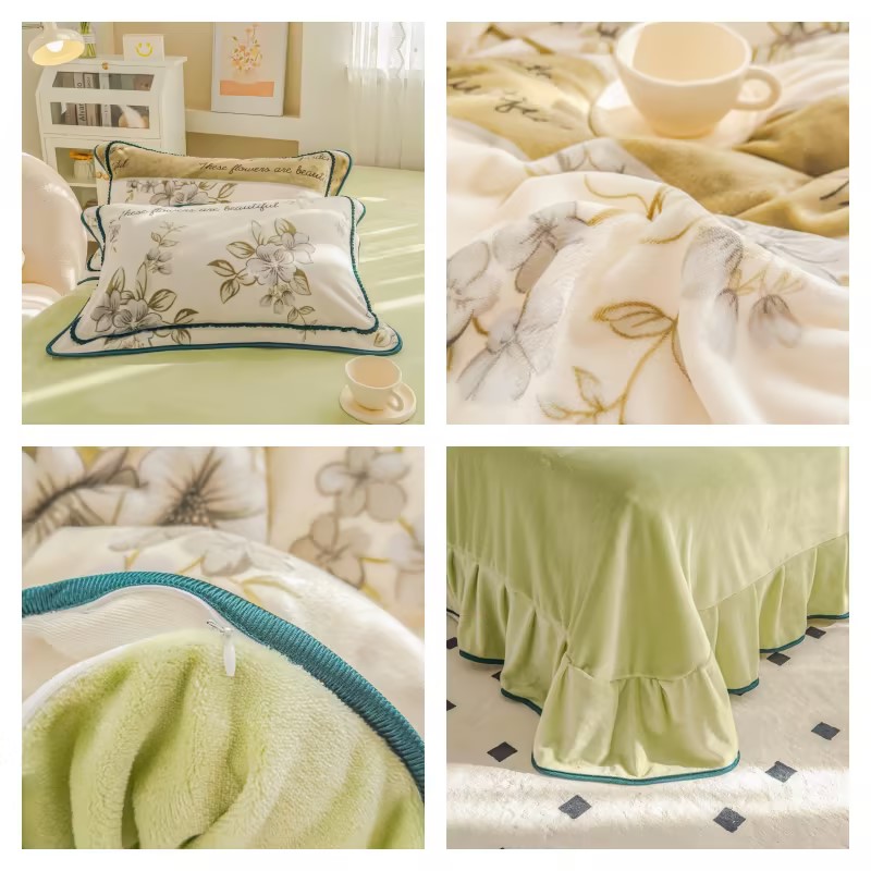 皇寑世家 杉.杉 清新花语牛奶绒四件套高清大图