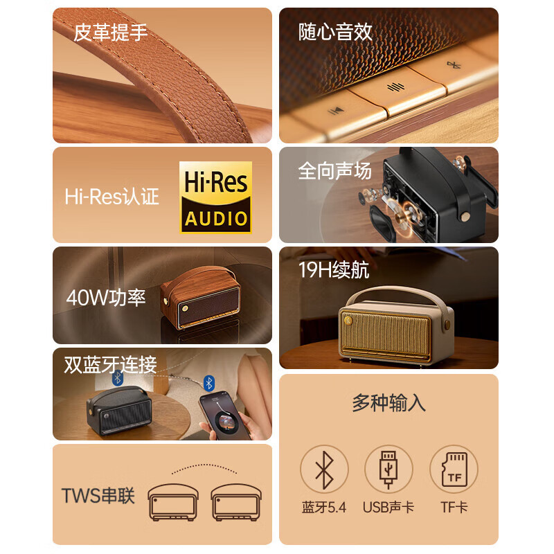 漫步者(EDIFIER)[王一博专属提示音]M285复古便携蓝牙音箱 蓝牙5.4 户外音箱长续航高清大图